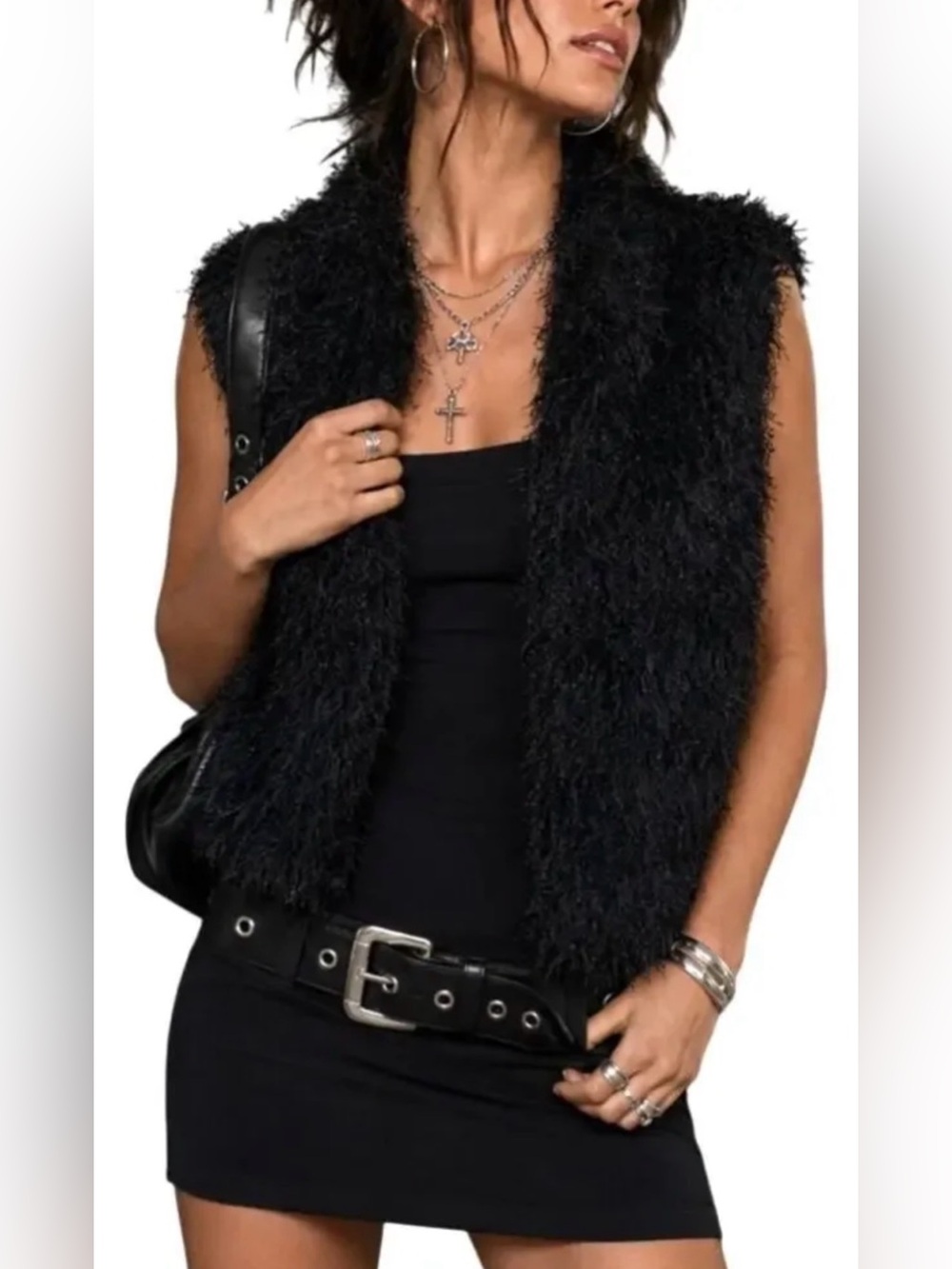 Betsey Johnson faux fur vest mobwife leopard animal print fall autumn L